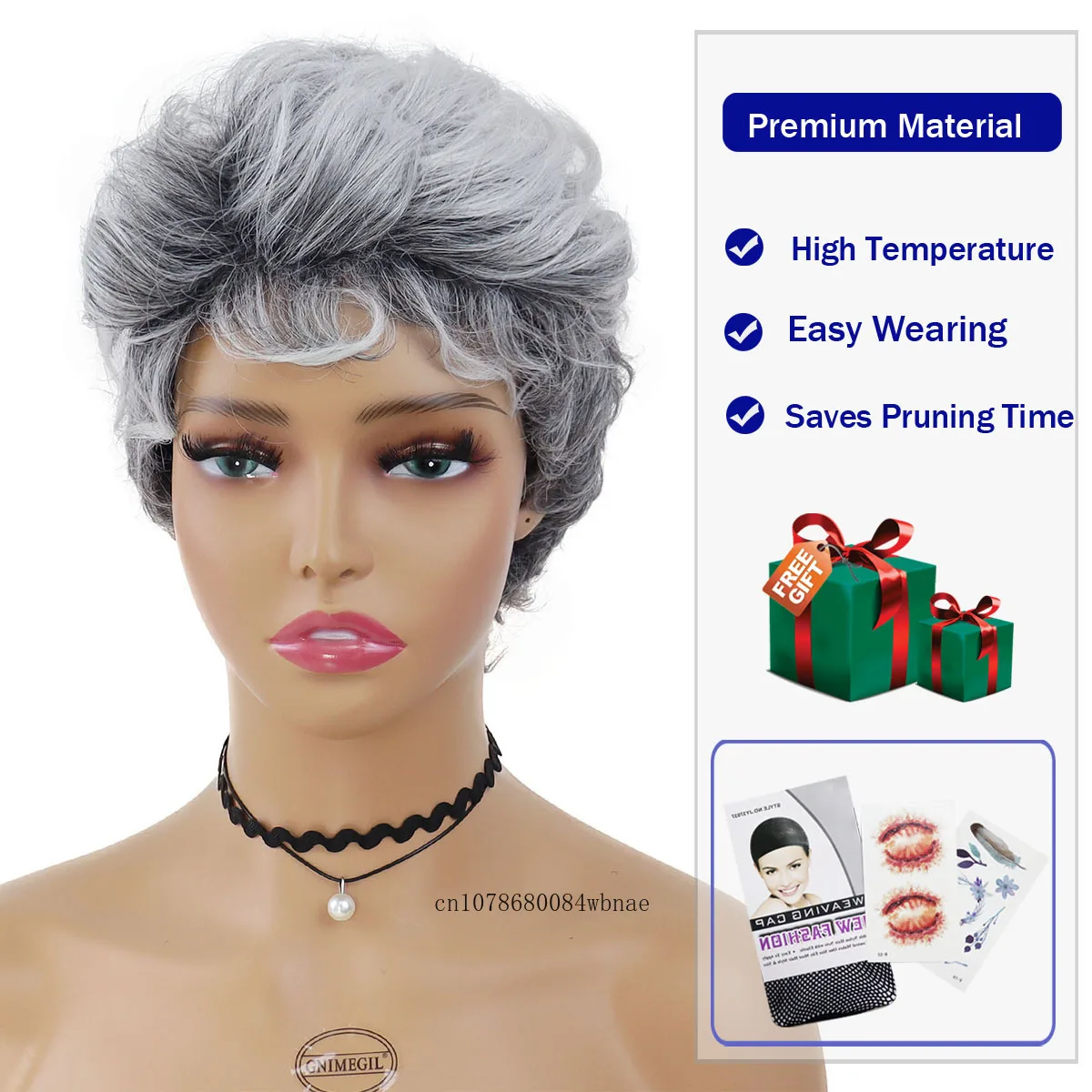 Классическая прическа Пикси Из синтетических волос, короткий седой парик с челкой, пушистые многослойные парики для женщин из термостойкого волокна для ежедневного использования - 5