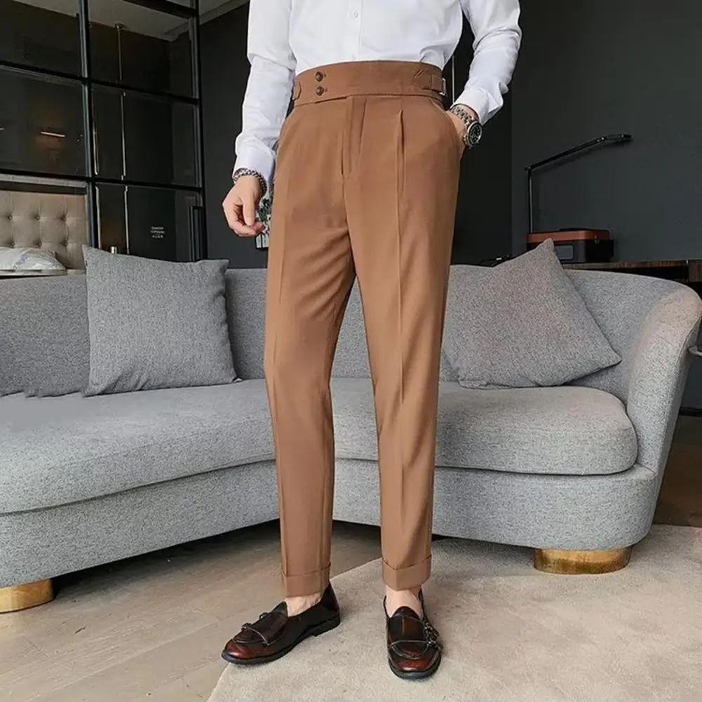 Мужские брюки Классические Мужские Офисные Брюки Slim Fit С Высокой Талией И Винтажными Карманами для Официальных Мужских Брюк В Деловом Стиле - 5
