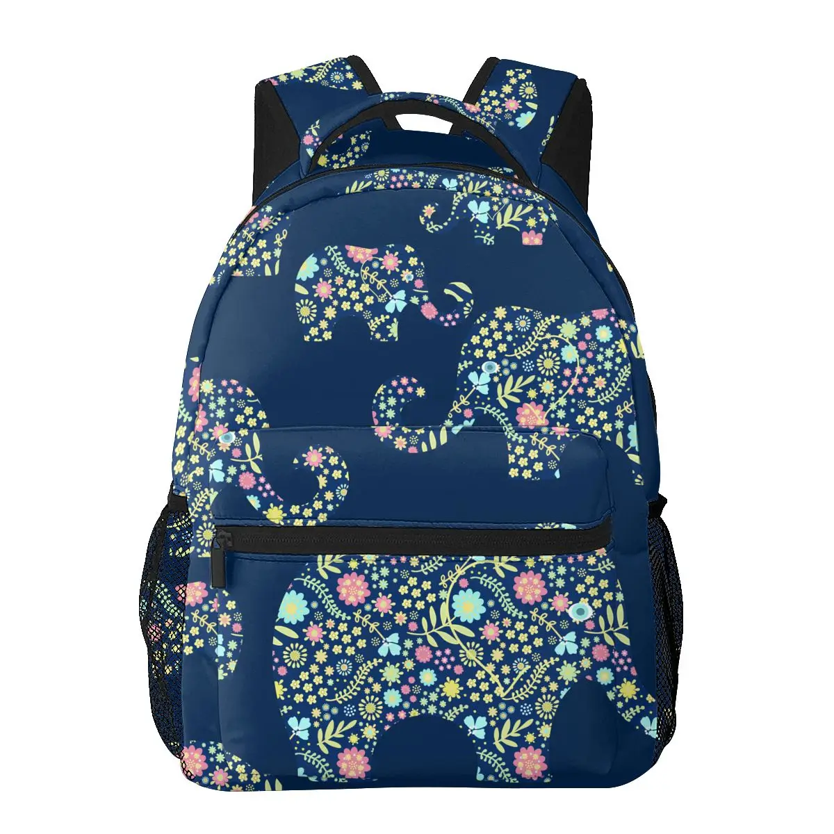 Повседневный новый простой женский рюкзак для подростковых путешествий, сумка через плечо с цветочными слонами на синем фоне - 5