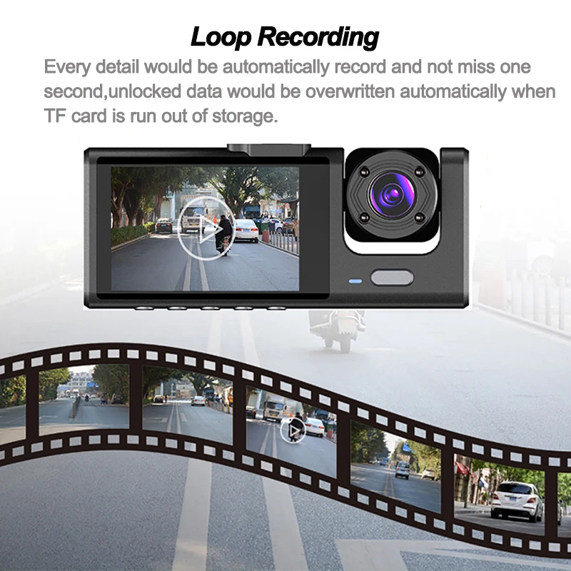 Видеорегистратор для автомобилей Камера заднего вида 1080P 3-канальная фронтальная внутренняя камера для автомобильного регистратора Видео 24-часовой парковочный монитор Черный - 5