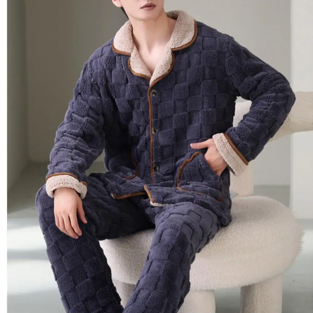 Мужская плюшевая пижама, мужская зимняя одежда для отдыха, плюшевое теплое пальто, брюки из кораллового флиса, комплект для уютного дома, мужская зимняя одежда для отдыха - 5