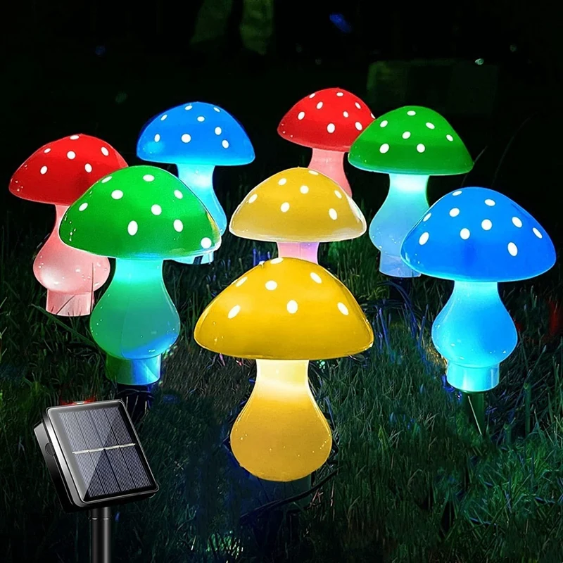 Солнечные грибовидные фонари Многоцветный ABS Для двора, газона, дорожки, Рождества, дорожки, украшения забора - 5