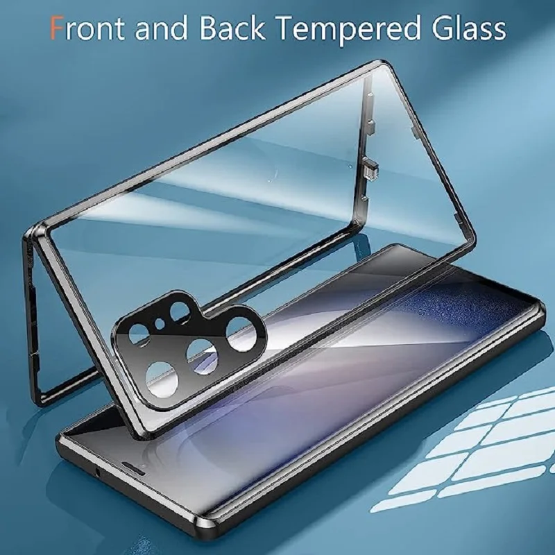 Адсорбция магнитом Подходит для Samsung GalaxyS22 S21 s23 Защита объектива Ultra, защитный замок, двусторонний металлический корпус из закаленного стекла. - 5
