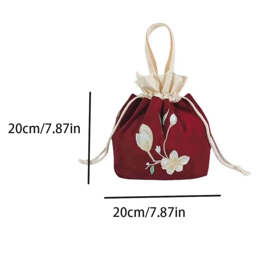 Атласная шелковая вышивка, цветочная сумочка, сумка для мамы, сумка Hanfu на завязках в корейском стиле, кошелек, Хозяйственная сумка, Цветочная сумка-ведро - 5