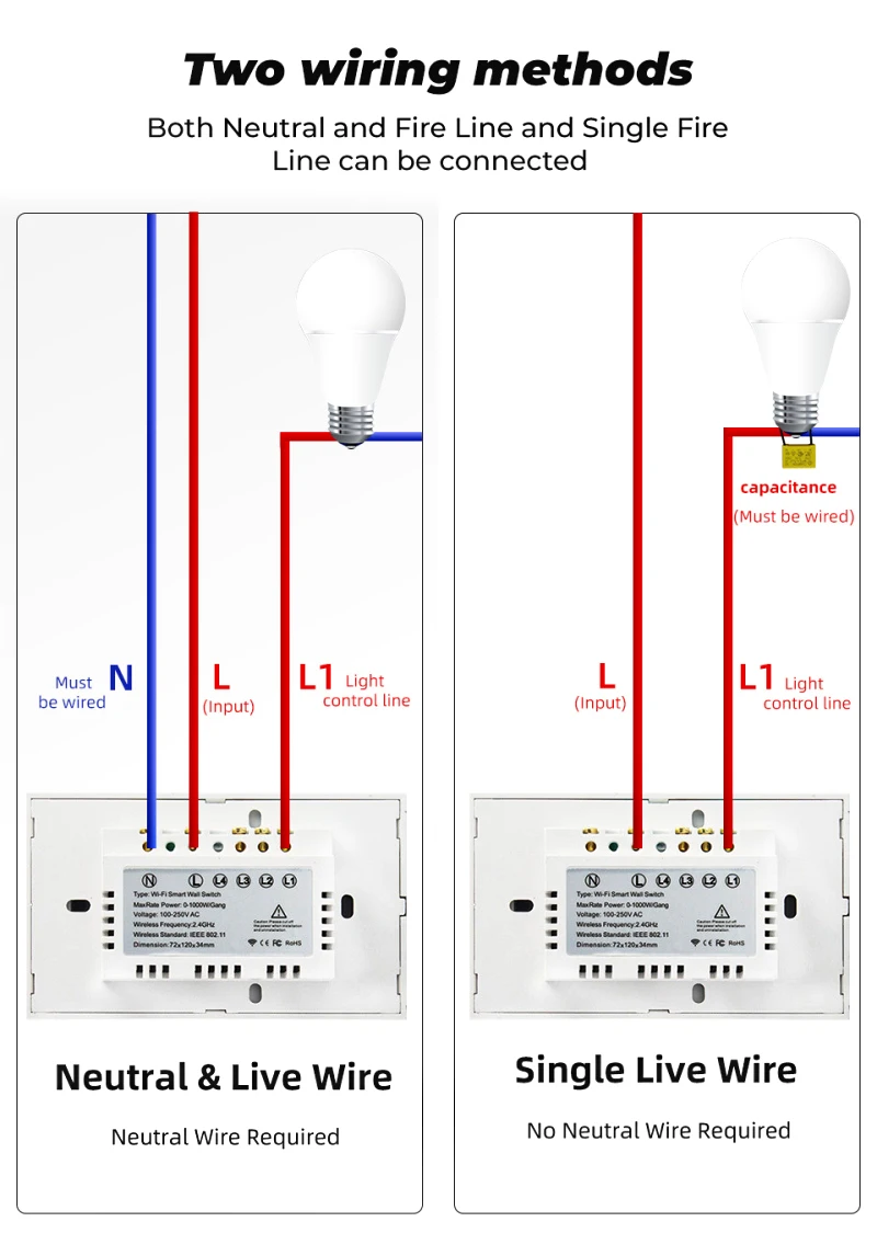RF WiFi Умный Сенсорный Выключатель света US 1/2/3/4 Gang Два Способа подключения Tuya Smart Life Control Через Alexa Google Home Яндекс Алиса - 5