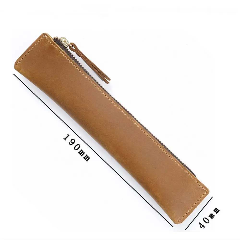 Портативный мини-чехол для ручек из натуральной кожи на молнии, сумка для хранения канцелярских принадлежностей, пенал для карандашей - 5