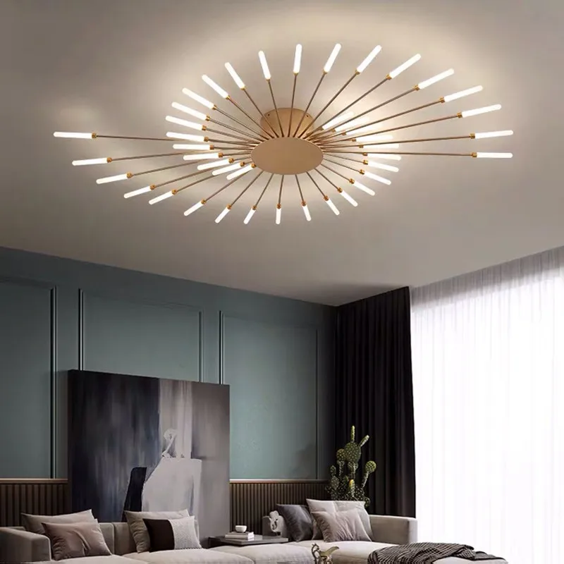 Потолочный светильник Fireworks LED в скандинавском стиле для спальни, гостиной, потолочный светильник, подвесной светильник, черное внутреннее освещение кухни - 5