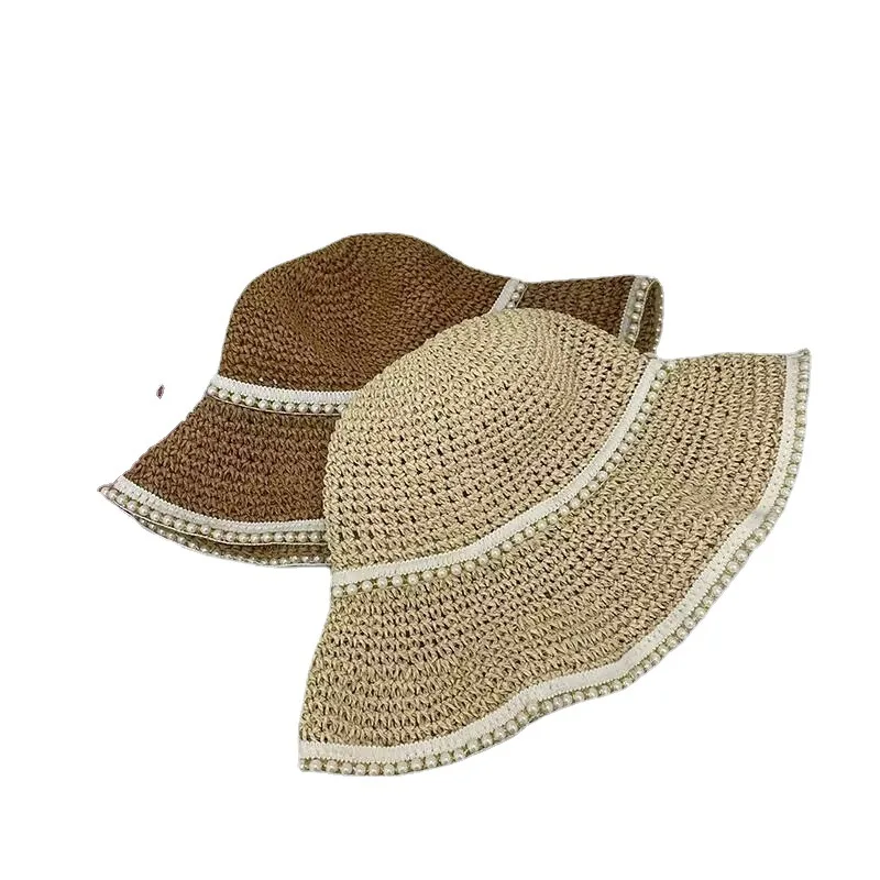 Ins, трендовые солнцезащитные шляпы для женщин, летние открытые модные, украшенные бисером, широкополые шляпы, рыбацкие кепки, Панама, женская шапка - 5