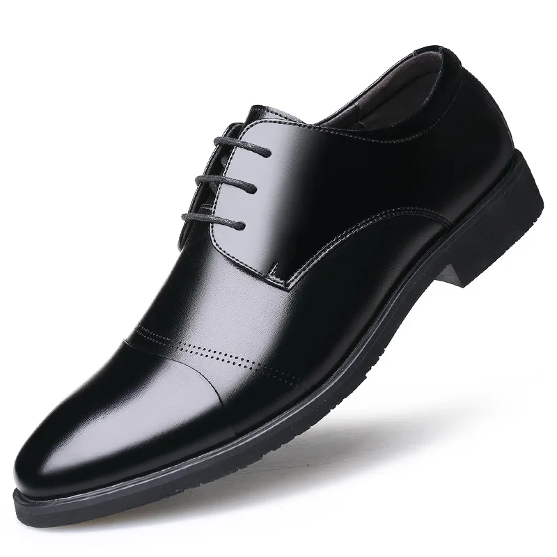 Мужские модельные туфли из коровьей спилка на квадратном каблуке со шнуровкой Four Seasons, увеличивающие рост, мужская деловая официальная одежда, обувь Hw75 - 5