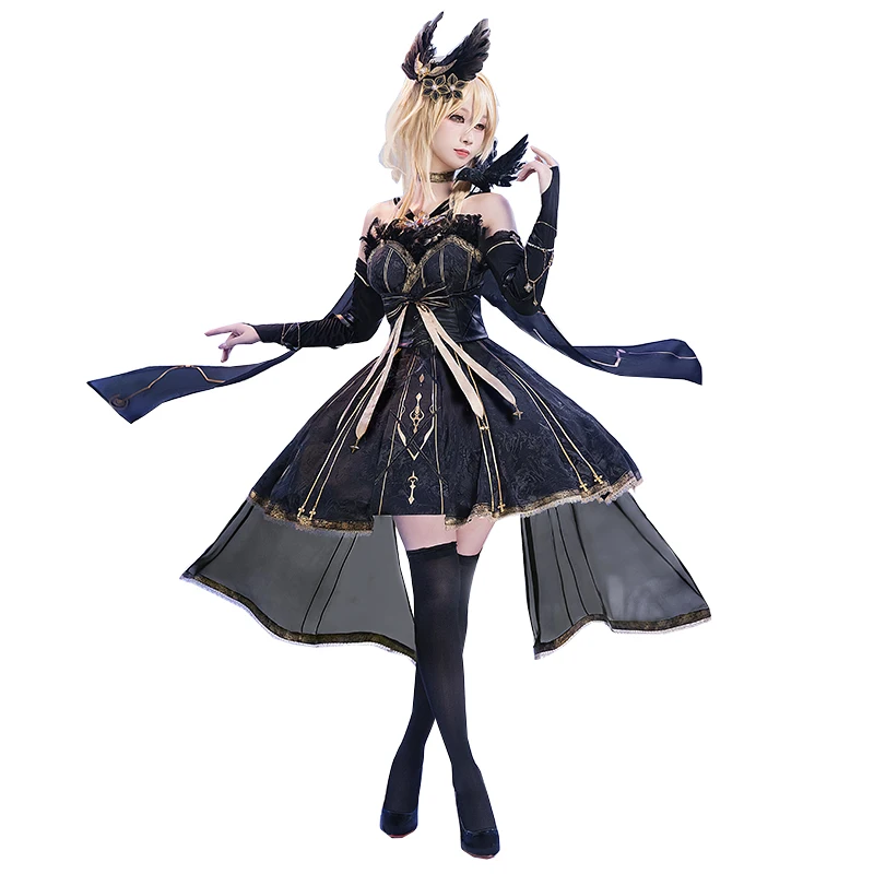 CosKoKo Lumine Косплей Аниме Genshin Impact Костюм Бездна потерь Элегантное Черное вечернее платье Одежда для ролевых игр на Хэллоуин - 5
