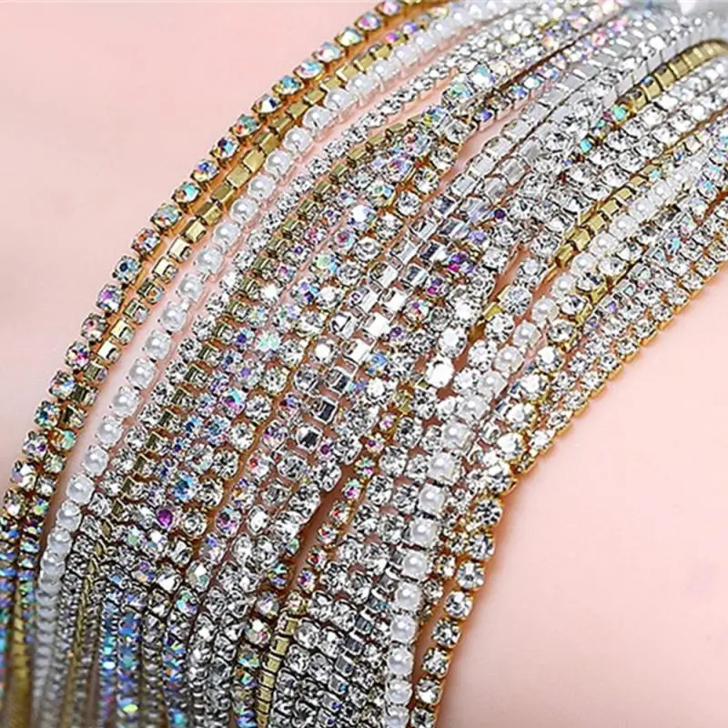 28 см Жемчужные 3D стразы для ногтей цепочка с блестящими кристаллами бриллиантовая цепочка с когтями ювелирные изделия серебряные украшения для дизайна ногтей орнамент аксессуары - 5