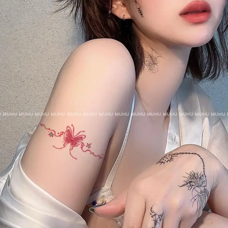Водонепроницаемая Hotwife, сексуальная наклейка с татуировкой в виде песчаной бабочки, поддельные татуировки, Аксессуары для Фестиваля тату, Милые наклейки оптом - 5