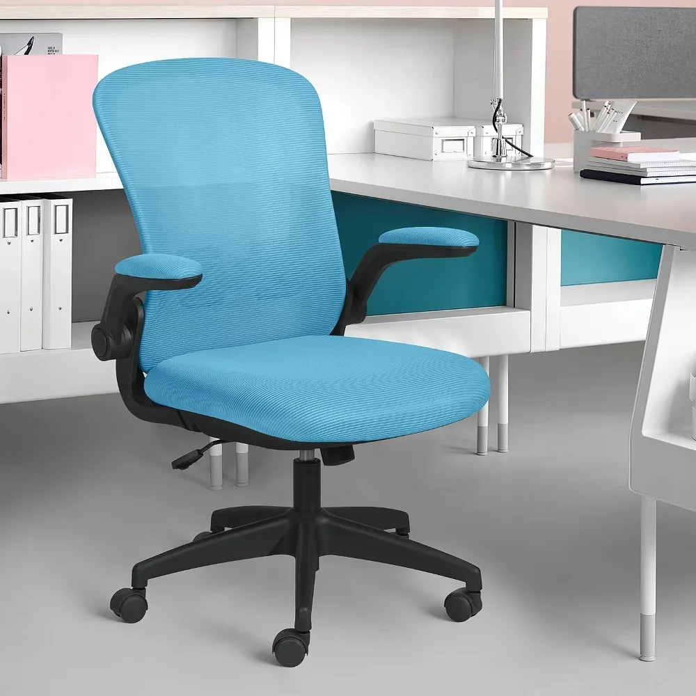 Сетчатый офисный стул со средней спинкой, Эргономичный рабочий стул с откидывающимися подлокотниками, отличная устойчивость и мобильность мебели - 5