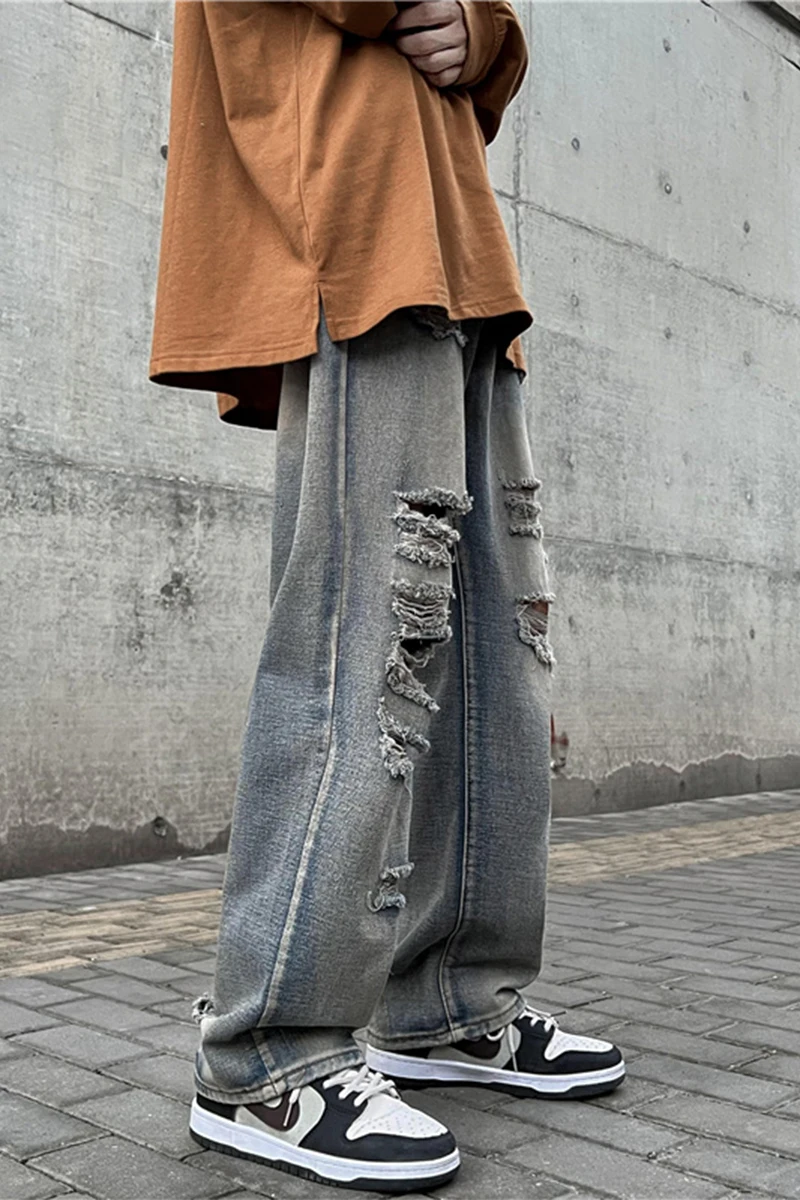 Новые рваные джинсы в стиле хип-хоп, мужские модные повседневные Свободные брюки, мужские Горячие продажи Высококачественной уличной одежды, Широкие джинсы C176 - 5