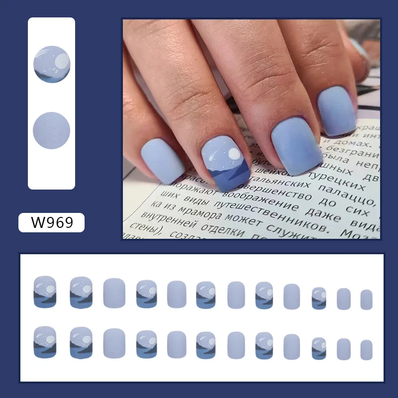 24шт Квадратные Накладные Ногти Sunset Dusk Pattern Design накладные Ногти Короткие Ногти Art Nails Tip Полный Набор Искусственных Ногтей - 5