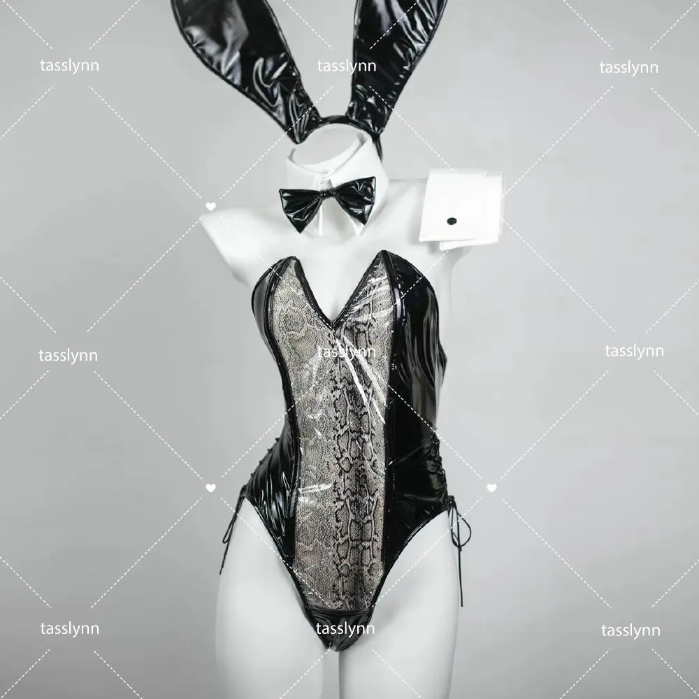 Кавайный прозрачный кролик косплей Эвелинн Банни Костюмы для девочек Прекрасный черный сексуальный комбинезон женский костюм на Хэллоуин с заячьими ушками - 5
